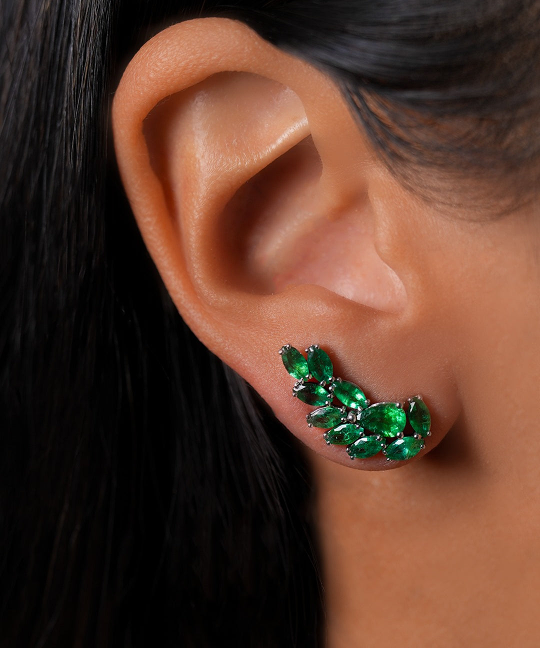 2.71ct Emerald 18K Gold Cluster Climber Earrings