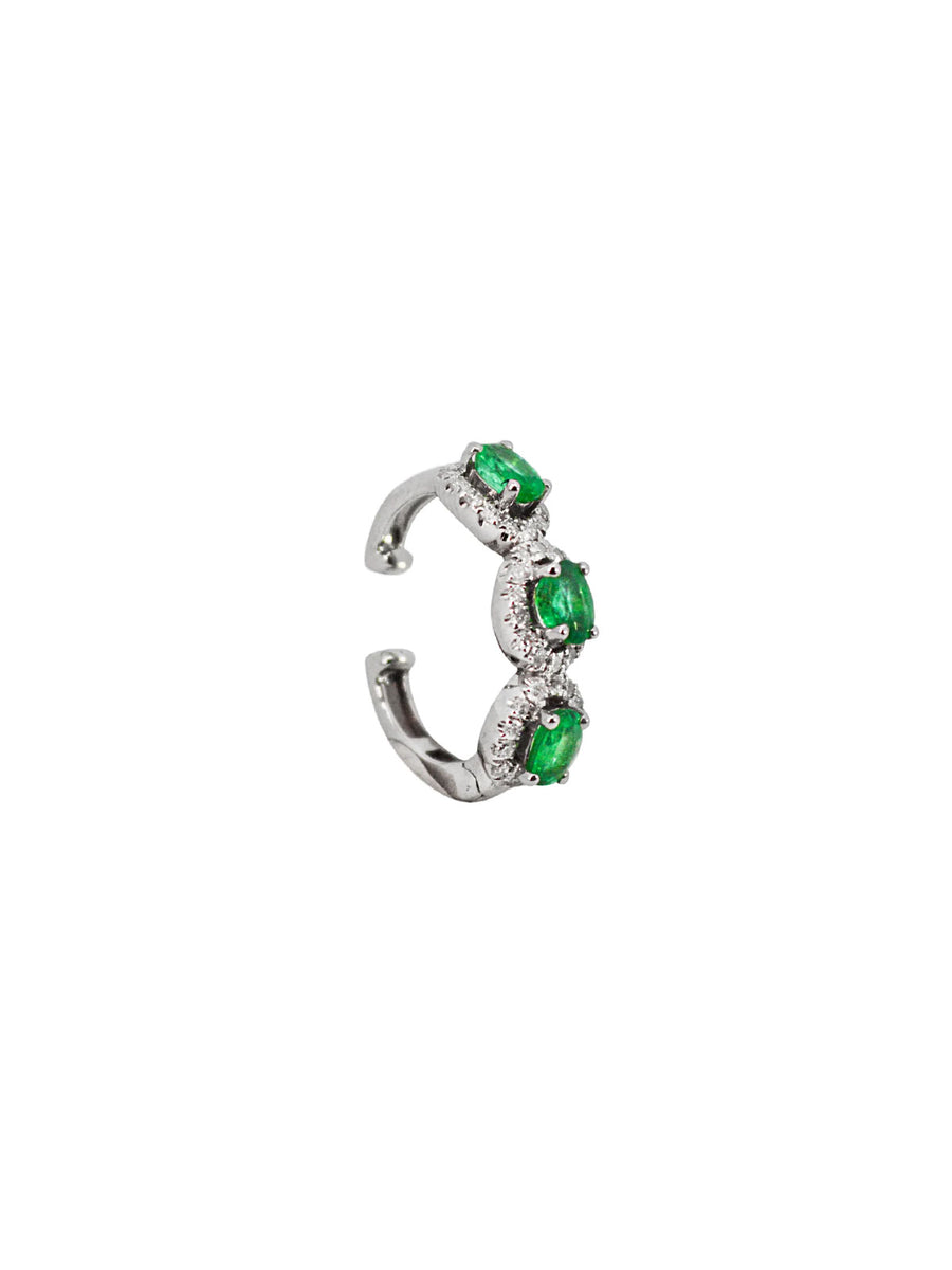 0.75cts Diamond Emerald 18K Gold Three Stone Ear Cuff