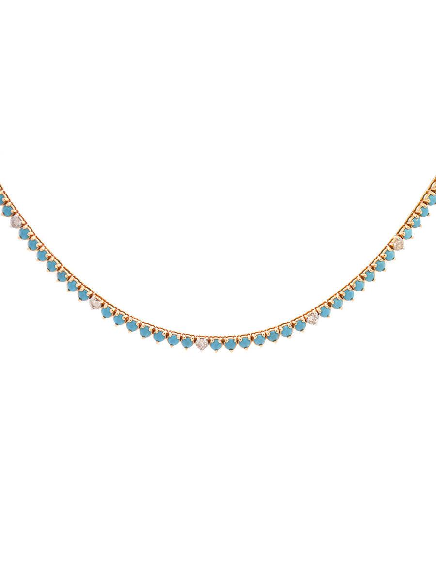 6.55ct Turquoise Diamond 14K Gold Tennis Necklace
