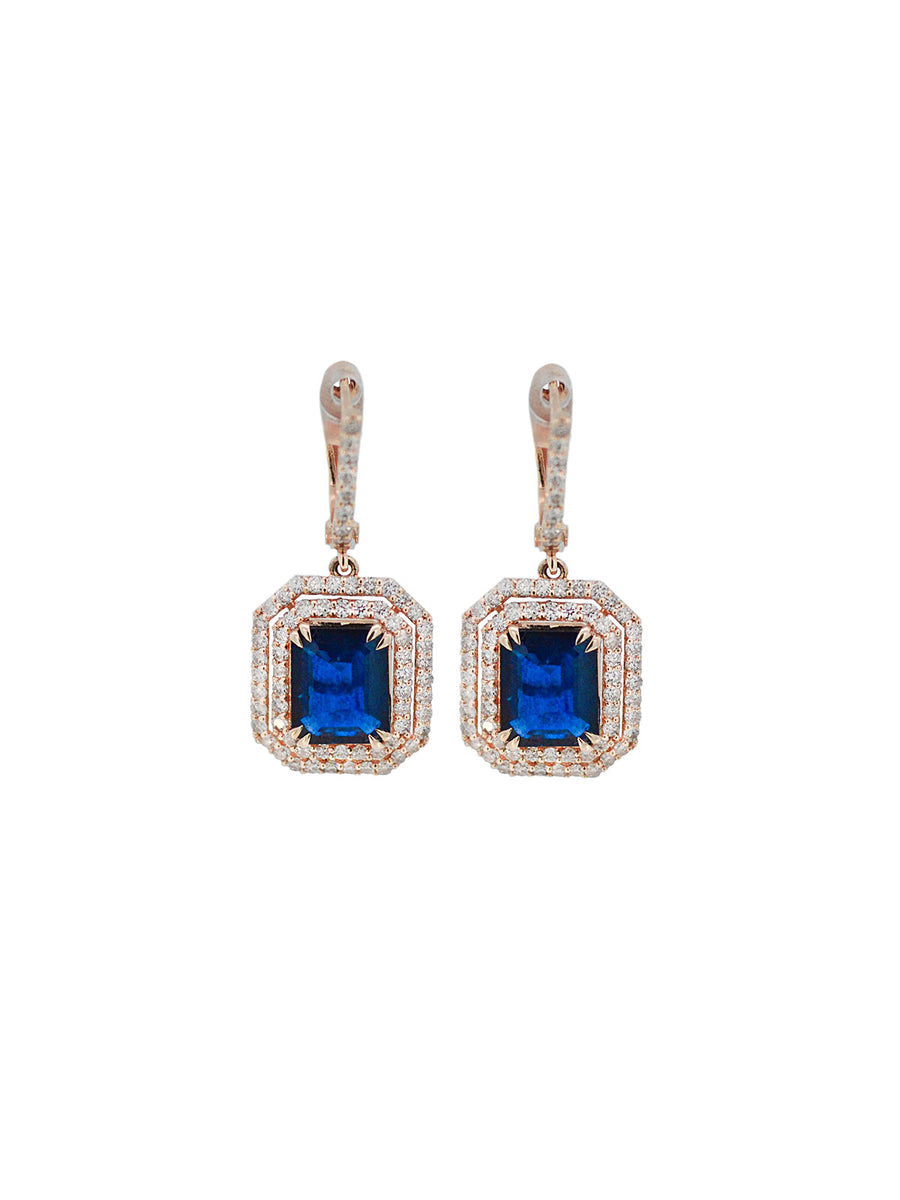 5.22cts Diamond Sapphire 14K Gold Dangle Drop Earrings