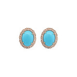 16.13ct Diamond Turquoise 14K Gold Halo Stud Earrings