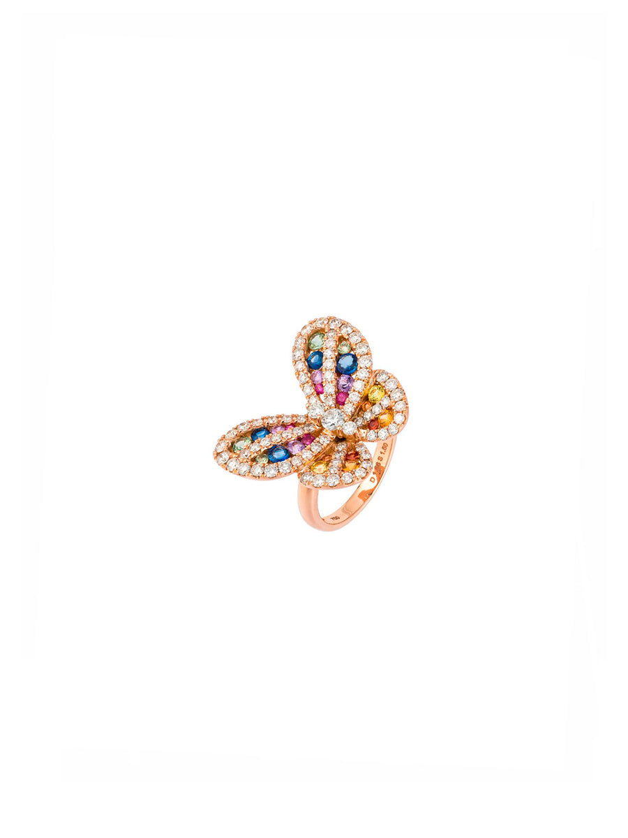 3.16cts Diamond Multi Color Sapphire 18K Gold Cocktail Butterfly Ring