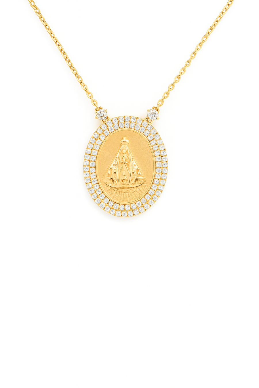 0.90ct Diamond 18K Gold Lady of Aparecida Pendant Necklace