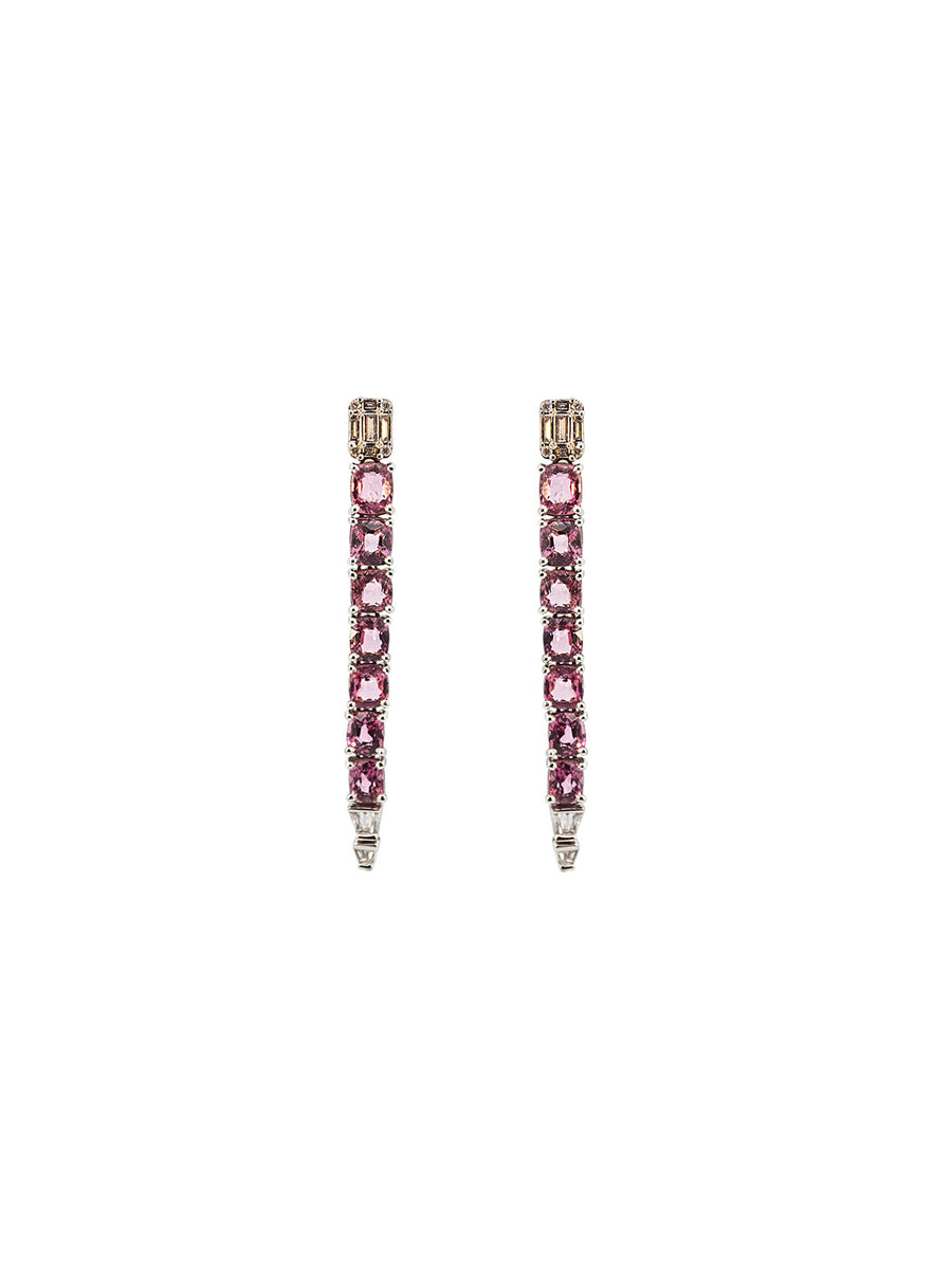 6.85cts Diamond Pink Sapphire 18K Gold Linear Drop Earrings