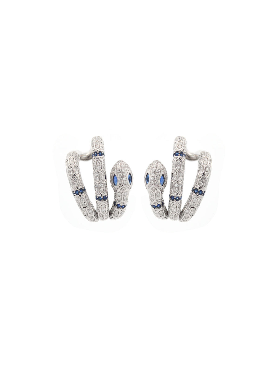2.6ct Diamond Sapphire 18K Gold Spiral Snake Earrings