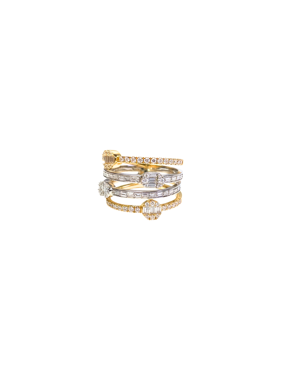1.00ct Diamond 18K Gold Four Row Ring