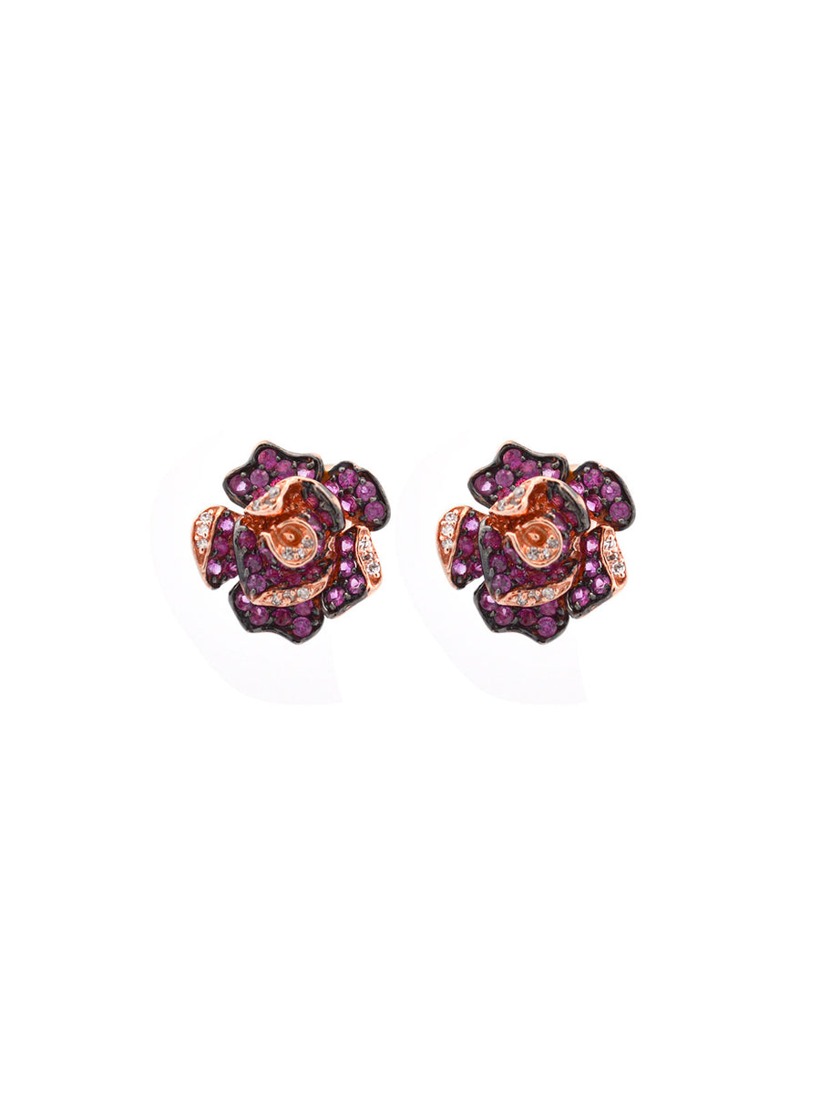 2.31ct Diamond Ruby 14K Gold Flower Stud Earrings