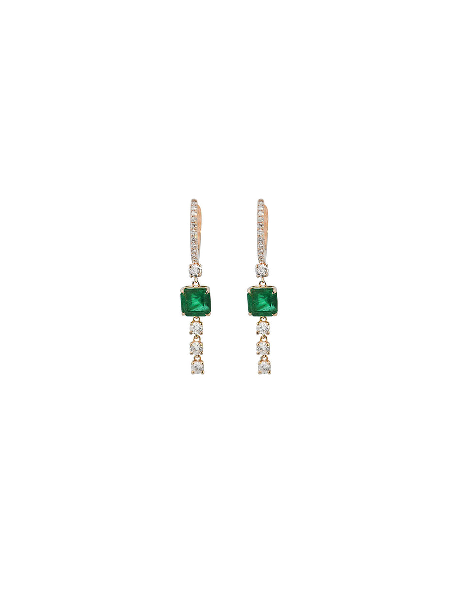 1.70ct Diamond Emerald 14K Gold Dangle Drop Hoop Earrings