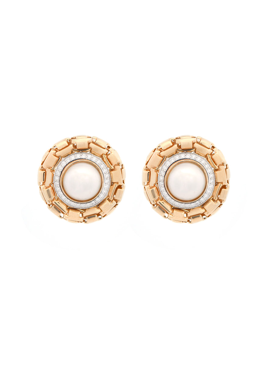 0.75ct Diamond Pearl 14K Gold Statement Stud Earrings