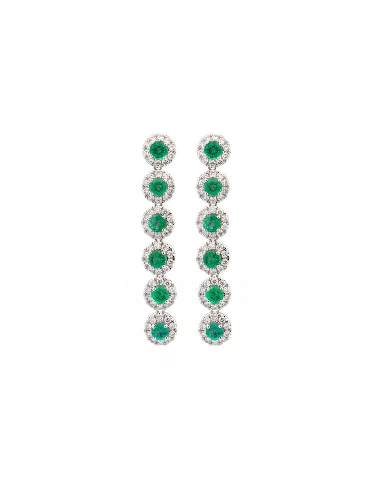 3.00ct Diamond Emerald 14K Gold Linear Cascade Earrings