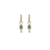 0.83ct Diamond Emerald 14K Gold Dangle Drop Hoop Earrings