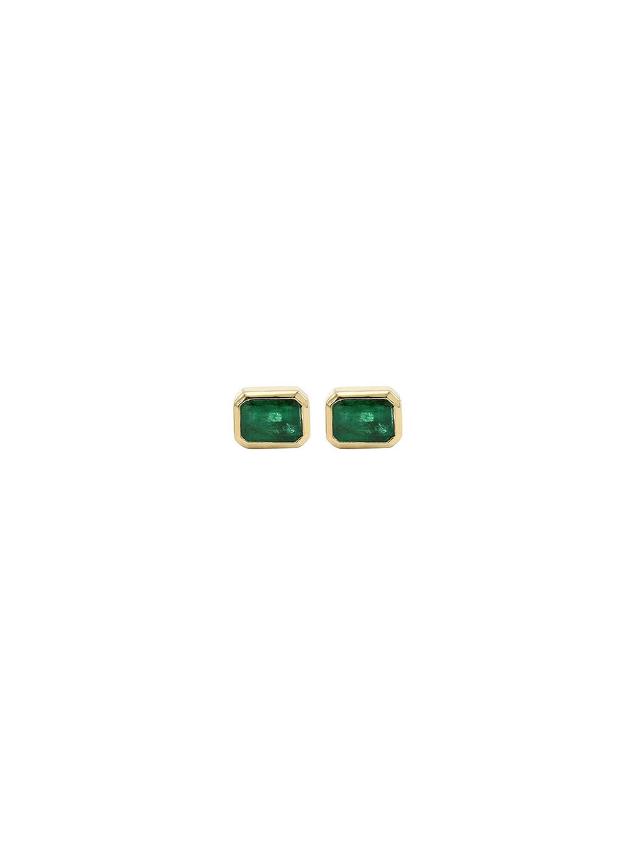 1.19ct Emerald 18K Gold Dainty Bezel Earrings