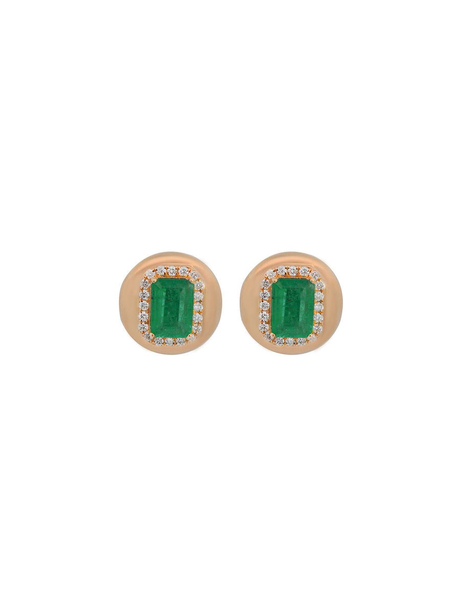 2.40ct Diamond Emerald 18K Gold Button Stud Earrings