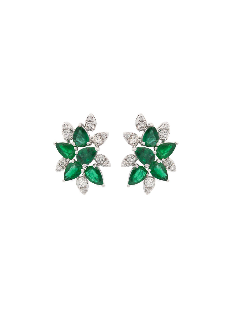 3.95ct Diamond Emerald 18K Gold Cluster Earrings