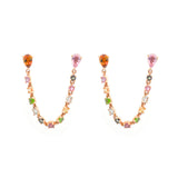 3.38ct Multi Tourmaline 14K Gold Draped Chain Earrings