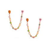 3.38ct Multi Tourmaline 14K Gold Draped Chain Earrings