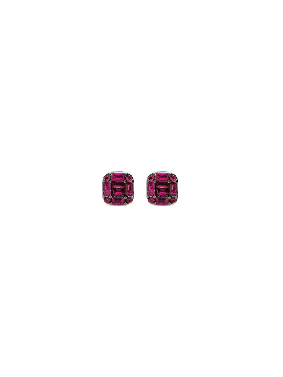 0.71ct Ruby 18K Gold Dainty Baguette Set Stud Earrings