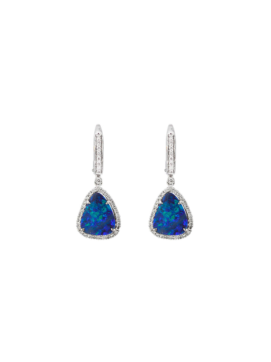 5.88cts Diamond Opal 14K Gold Dangle Drop Earrings