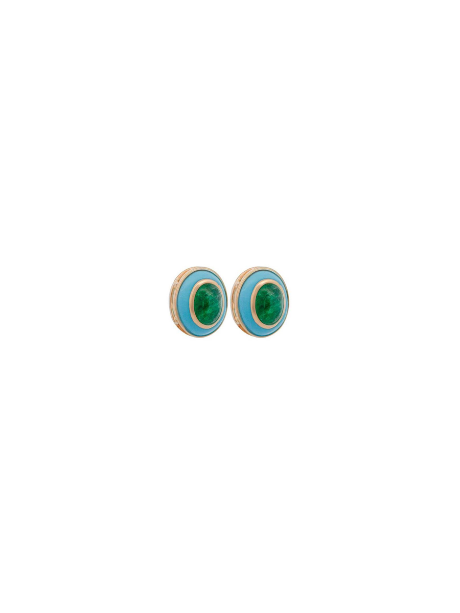 2.00ct Emerald Turquoise 14K Gold Stud Earrings