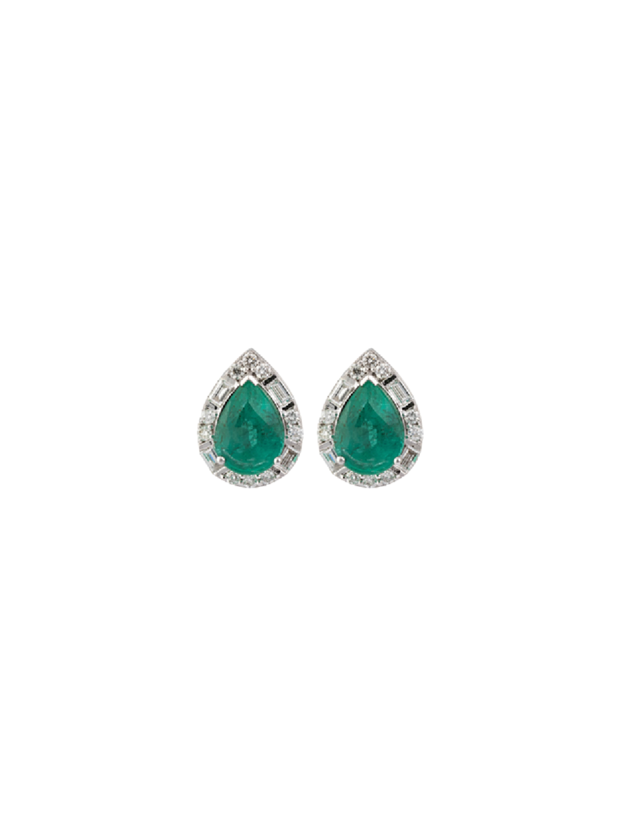 2.54ct Emerald Diamond 18K Gold Pear Earrings