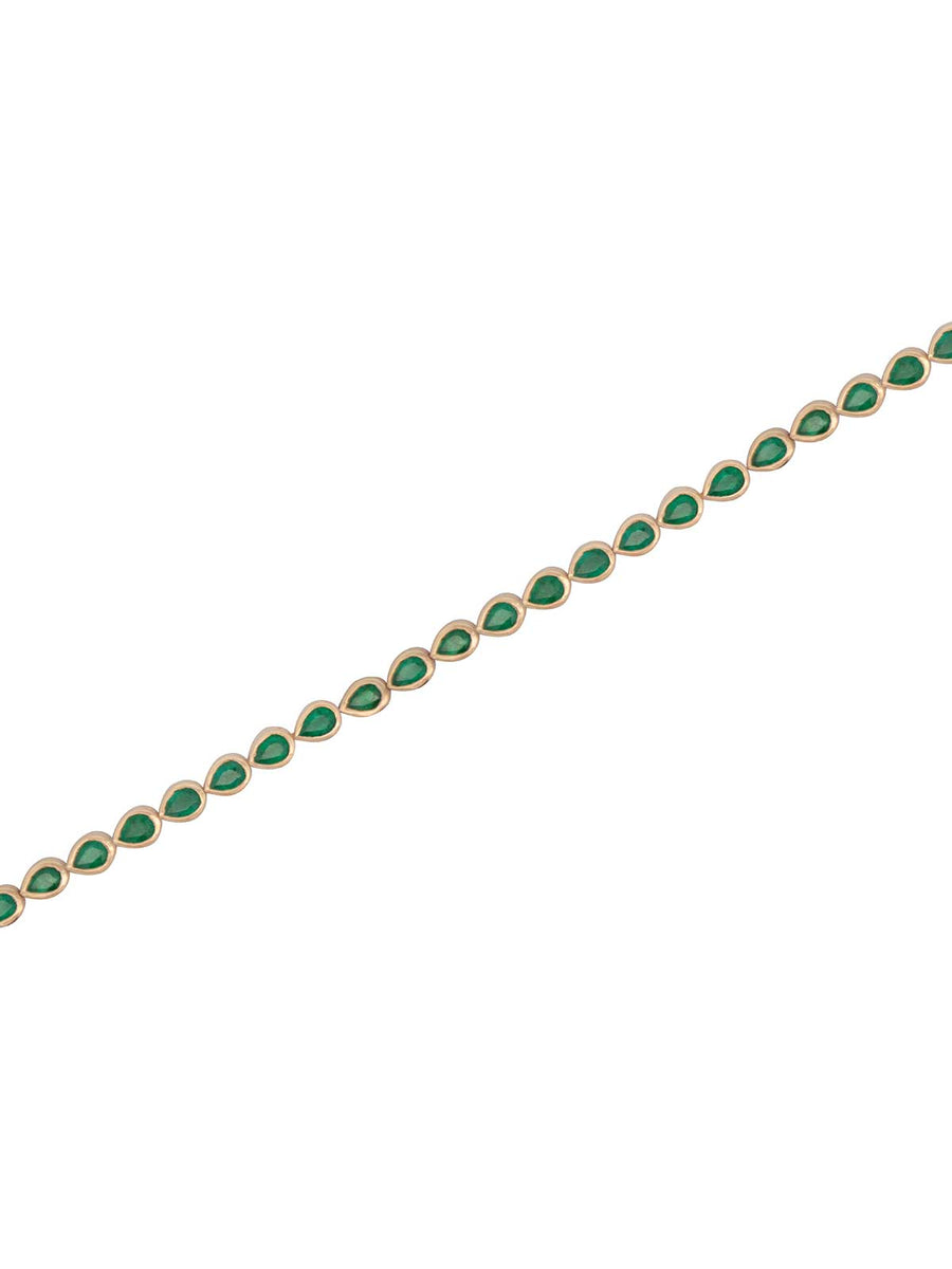 4.41ct Emerald 18K Gold Pear Cut Bezel Tennis Bracelet