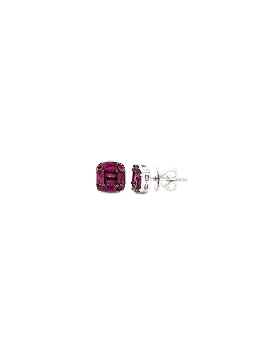 0.71ct Ruby 18K Gold Dainty Baguette Set Stud Earrings