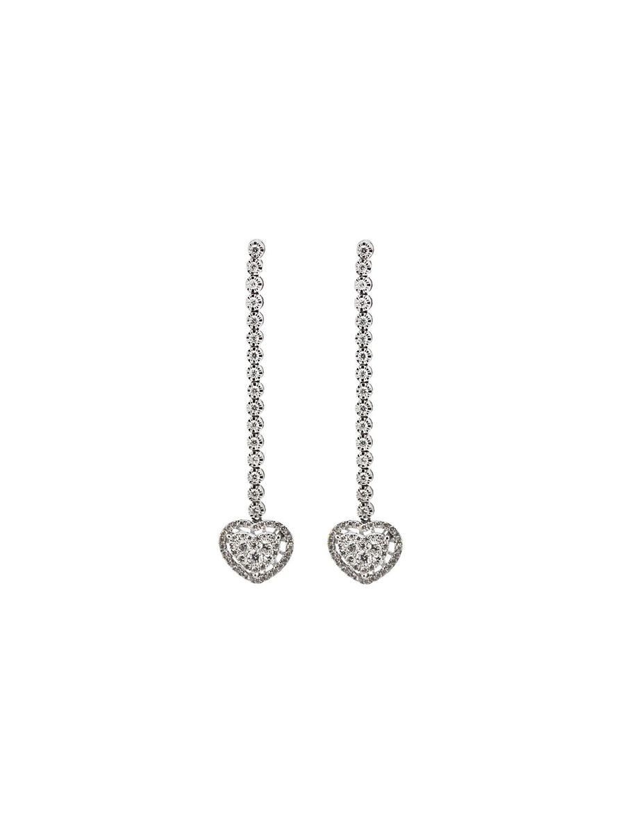 1.28ct Diamond 18K Gold Heart Dangle Drop Earrings