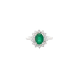1.80ct Diamond Emerald 18K Gold Oval Halo Ring