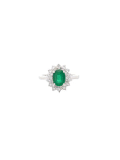 1.80ct Diamond Emerald 18K Gold Oval Halo Ring