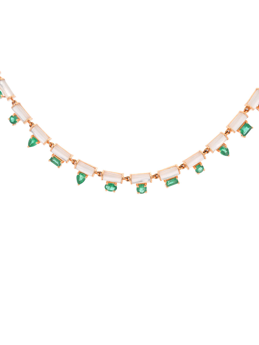 17.84ct Emerald Mother Of Pearl 14K Gold Link Necklace