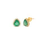 5.91ct Emerald Diamond 18K Gold Pear Halo Earrings