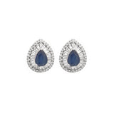 2.06ct Diamond Sapphire 14K Gold Pear Halo Earrings