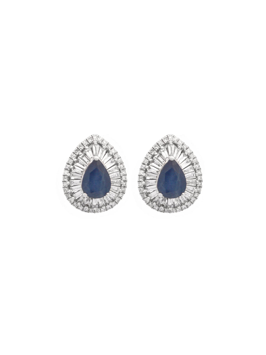 2.06ct Diamond Sapphire 14K Gold Pear Halo Earrings
