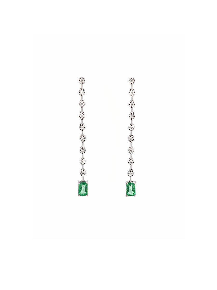1.38ct Diamond Emerald 18K Gold Dangle Drop Earrings
