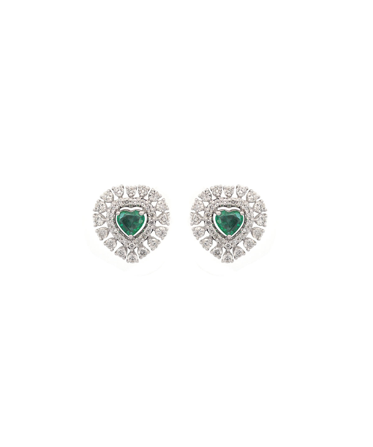 2.24ct Emerald Diamond 18K Gold Heart Cluster Stud Earrings