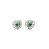 2.24ct Emerald Diamond 18K Gold Heart Cluster Stud Earrings