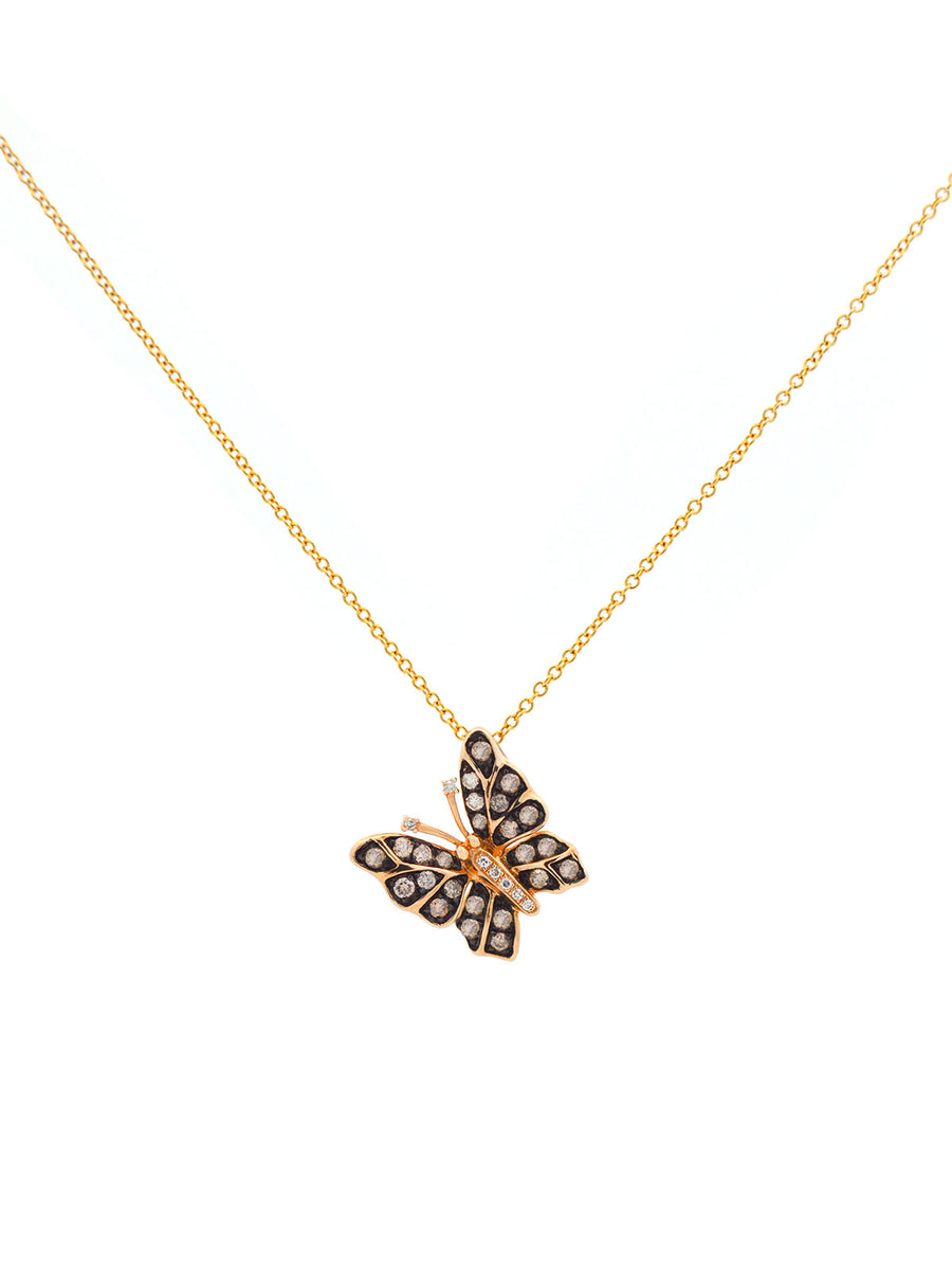 0.38ct Brown & White Diamond 14K Gold Butterfly Necklace