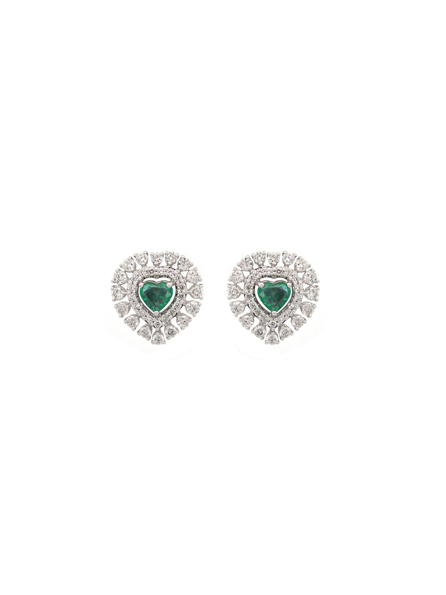 2.24cts Emerald Diamond 18K Gold Heart Cluster Stud Earrings