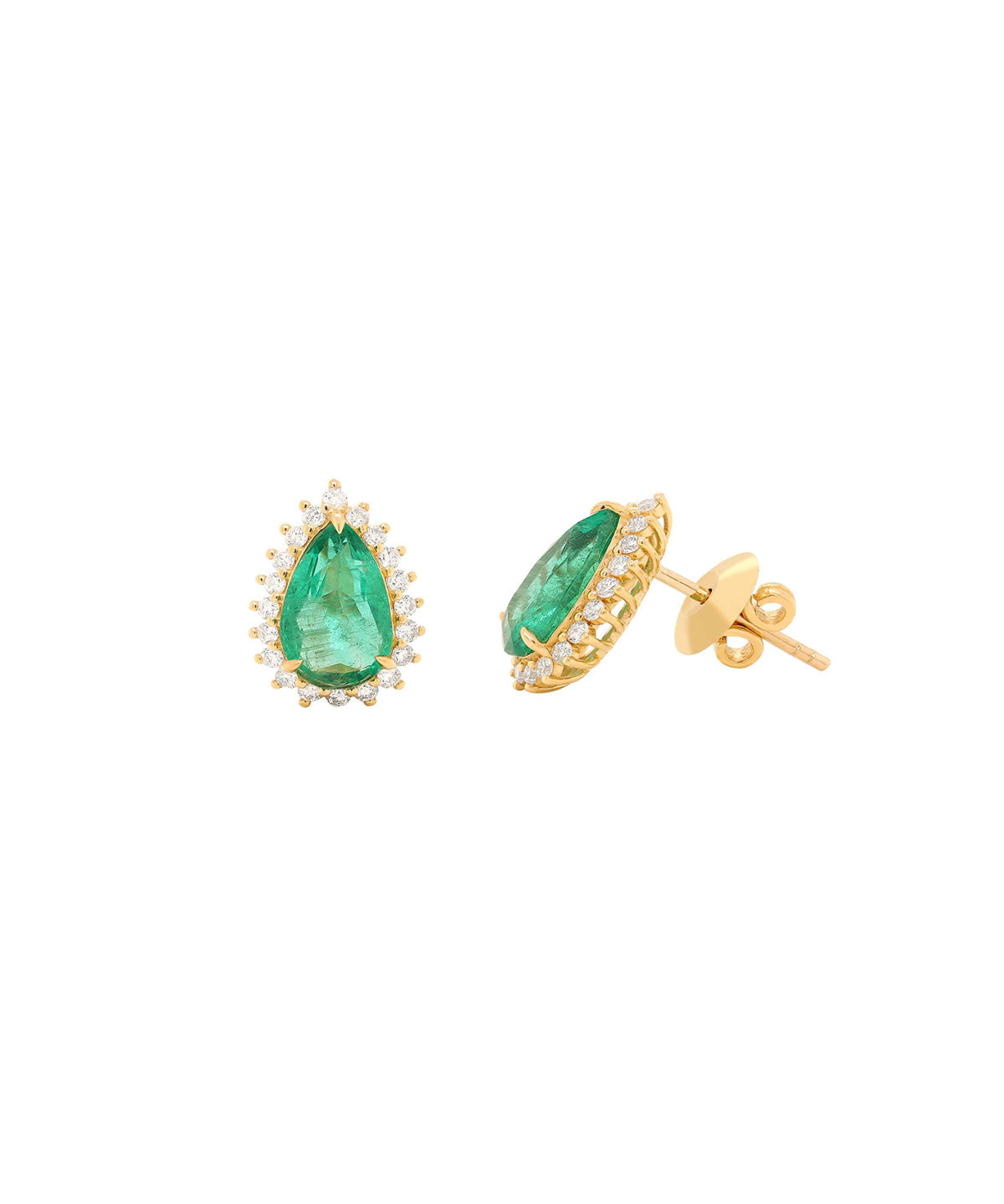 3.26ct Emerald Diamond 18K Gold Pear Halo Earrings