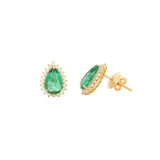 3.26ct Emerald Diamond 18K Gold Pear Halo Earrings
