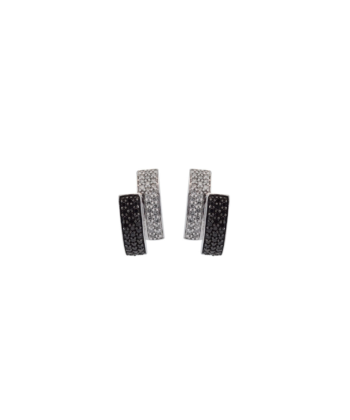 1.00ct Black & White Diamond 14K Gold Curved Earrings