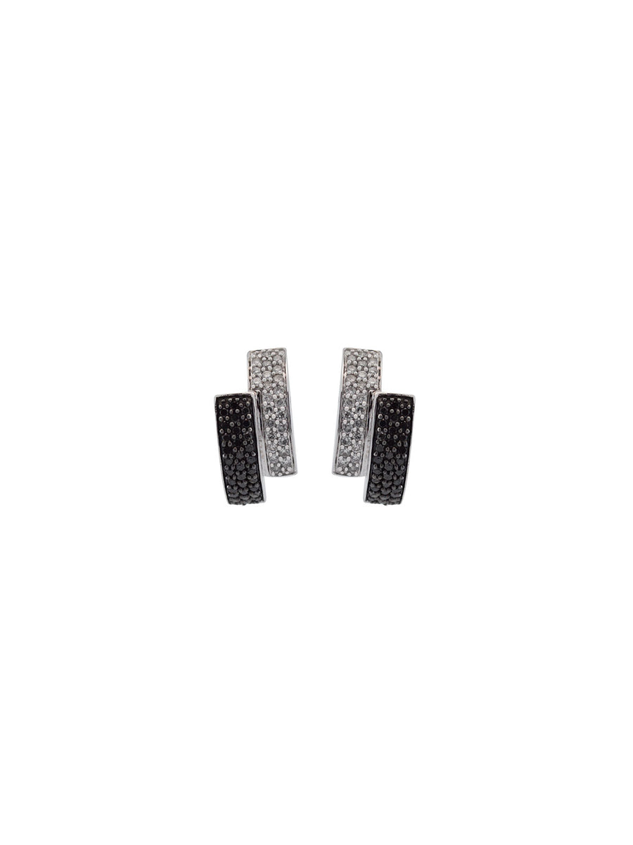 1.00ct Black & White Diamond 14K Gold Curved Earrings