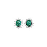 2.18ct Diamond Emerald 18K Gold Sunburst Earrings