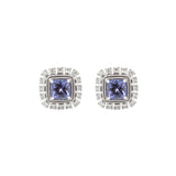 1.49ct Diamond Tanzanite 14K Gold Square Halo Earrings