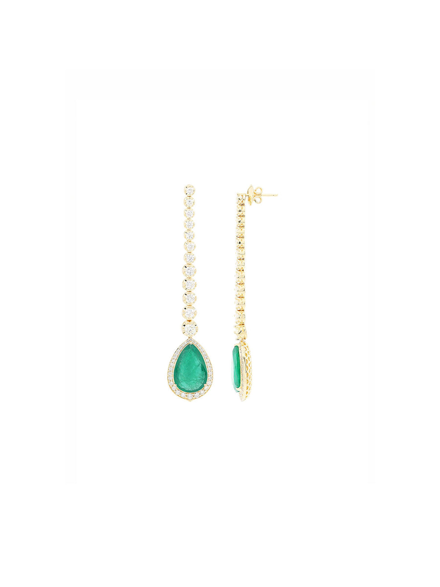 13.4cts Diamond Emerald 14K Dangle Drop Earrings