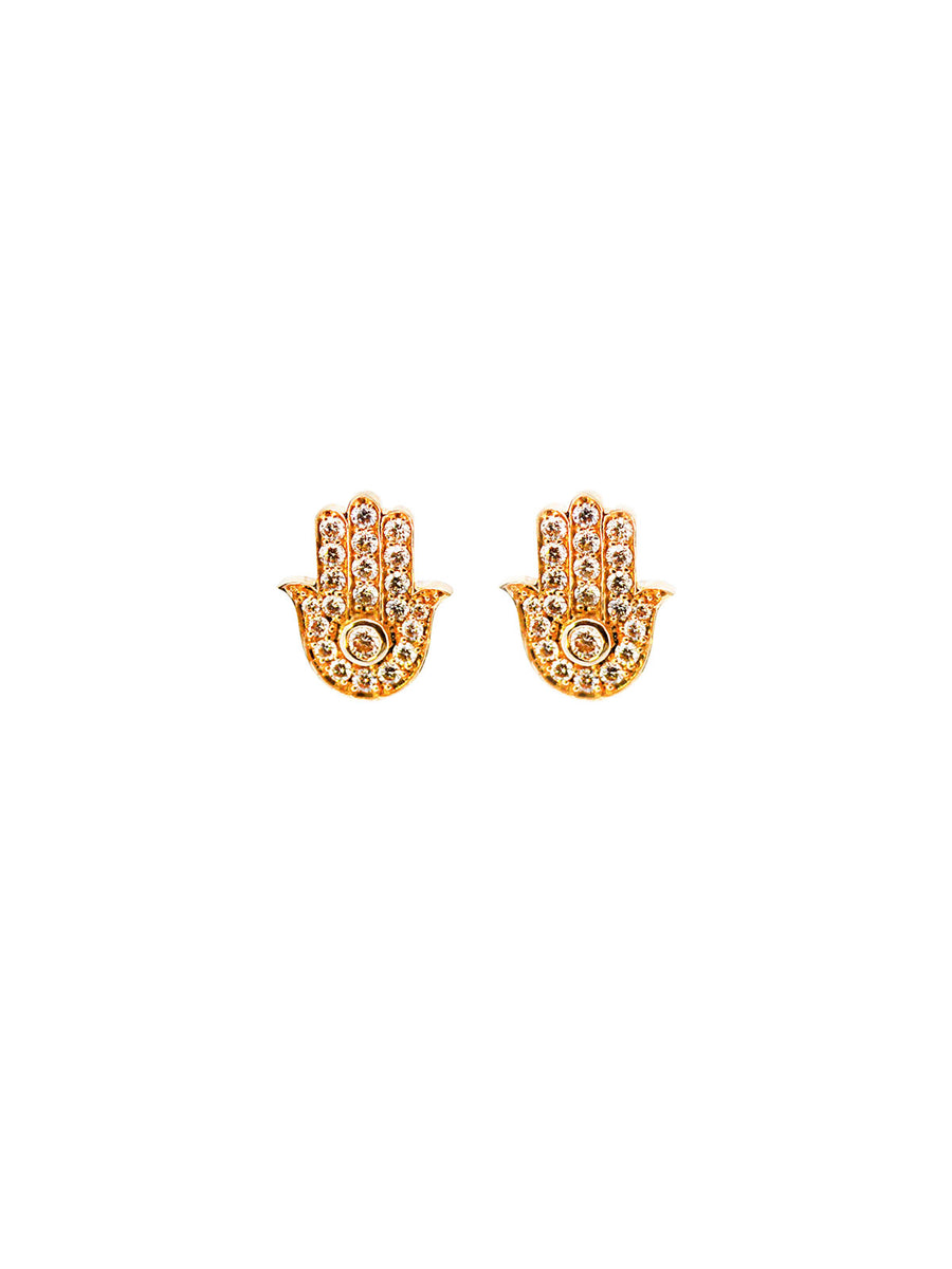 0.72cts Diamond 14K Gold Pave Hamsa Stud Earrings