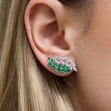 1.84cts Diamond Emerald 18K Gold Leaf Climber Earrings