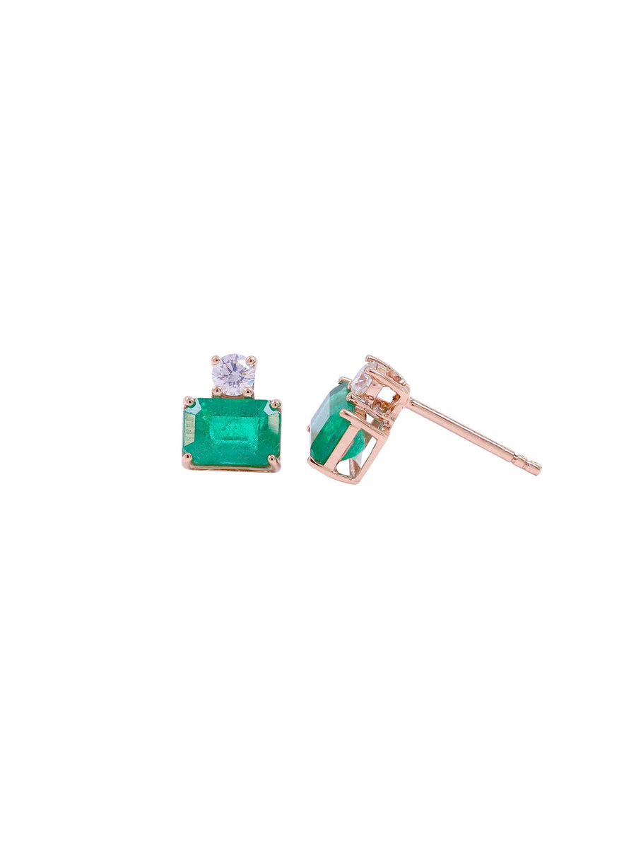 2.2ct Emerald Diamond 18K Gold Stud Earrings