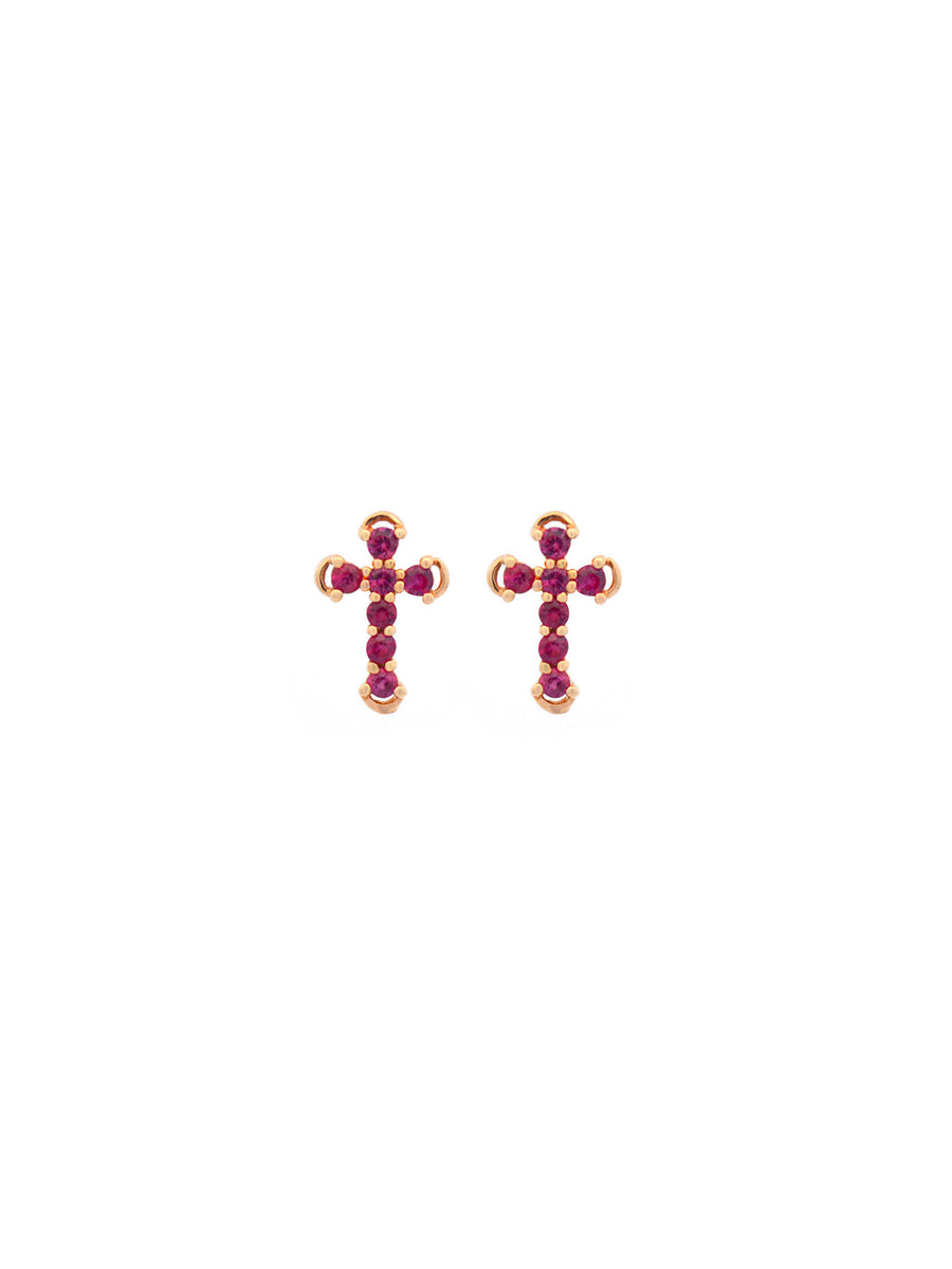 0.32ct Ruby 18K Gold Cross Stud Earrings