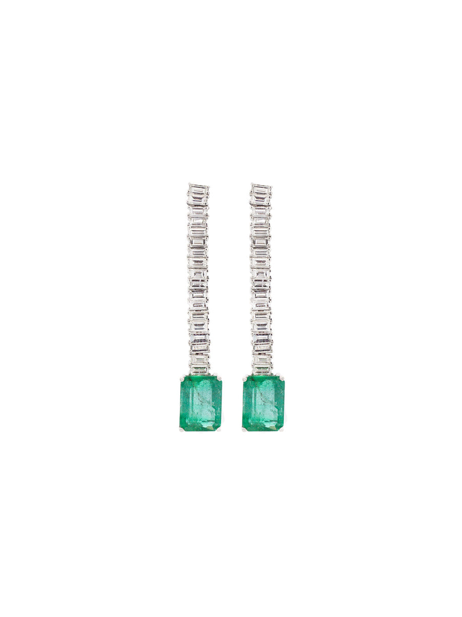 5.9cts Diamond Emerald 18K Gold Dangle Drop Earrings
